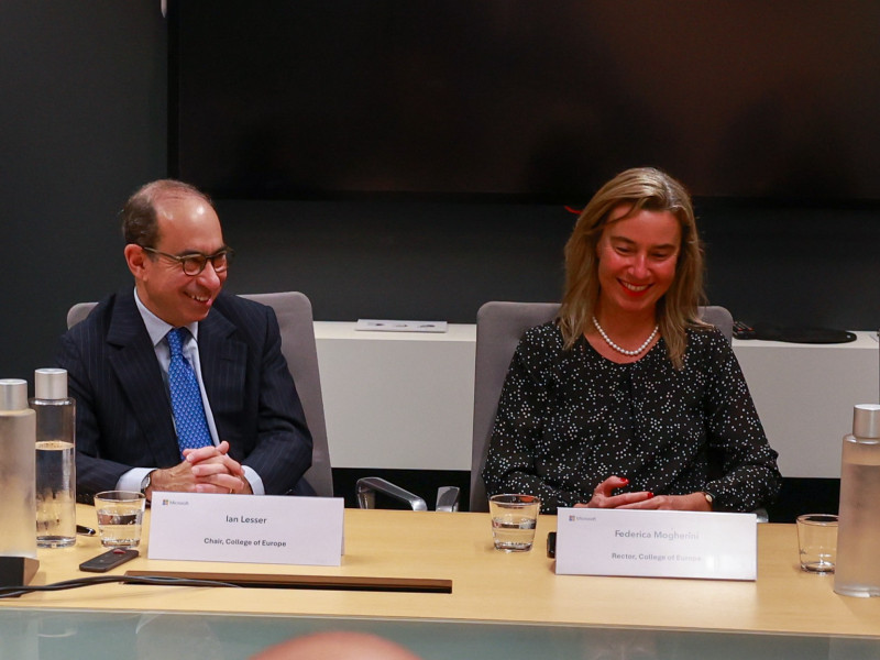 From left to right: From left to right: Nanna Louise Linde, Vice-President, European Government Affairs, Microsoft; Ian Lesser, Chair of Transatlantic Trade and Economy; Rector Federica Mogherini, Rector of the College of Europe; Dr Rosa Balfour, Director of Carnegie Europe.