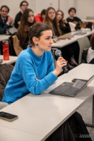 Elena Marxen, MATA ’27, contributes to the audience discussion following the panel on resetting transatlantic relations. Elena Marxen, MATA ’27, contributes to the audience discussion following the panel on resetting transatlantic relations.